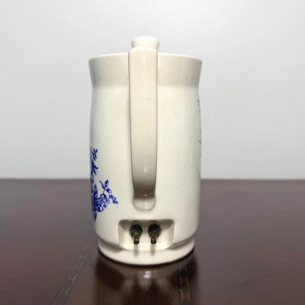Vintage Blue White‎ Floral Ceramic Electric Teapot Cottagecore Farmhouse MCM
